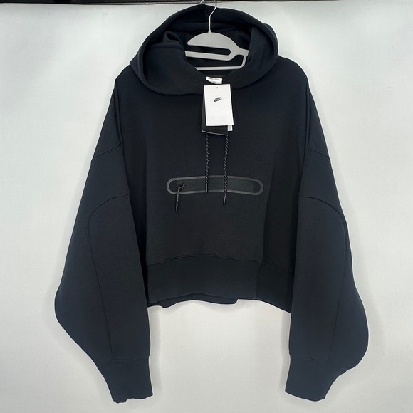 Nike Tech Fleece Cropped‎ Hoodie Oversized Black DR4973-010 NWT Women's Small